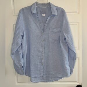 Sigrid Olsen 100% Linen Button Up Shirt Roll Tab Sleeves Light Blue Womens XL